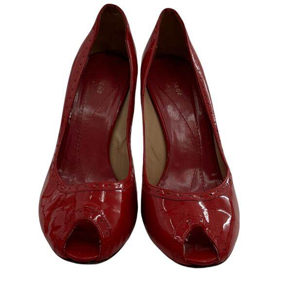 Kate Spade Red Patent Leather Giselle Peep Toe Stiletto Heels - Picture 3 of 11